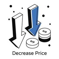 An icon of decrease price isometric design vector