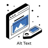 An isometric vector of alt text in editable format