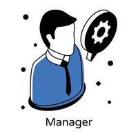 Gear with person denoting manager avatar in isometric icon vector