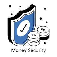 Shield with coins, isometric icon of money security vector