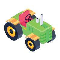 Isometric icon of cultivator tractor, farm vehicle vector