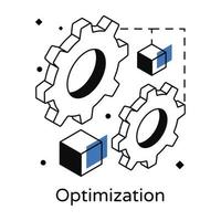 Gears in an isometric icon denoting optimization vector