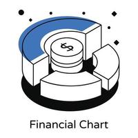 A trendy isometric icon of financial chart vector