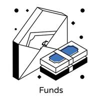 Cash envelope denoting funds in envelope, isometric vector