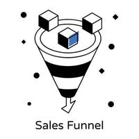 Isometric icon of sales funnel, business filtration vector