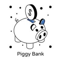 Piggy bank vector, isometric design of dollar over pig vector