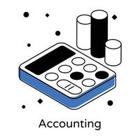 Chart with calculator denoting accounting in isometric icon vector