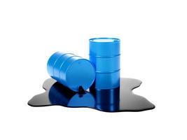 falling blue oil tank causing oil to spill onto the floor, 3D rendering photo