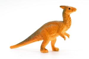 modelo de juguete de dinosaurio parasaurolophus sobre fondo blanco