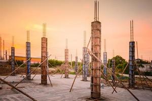 a house column at construction site on  housing project photo