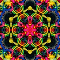Colorful abstract square background. Kaleidoscope pattern of colorful flowers. Free background. photo