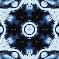 Dark reflection abstract background. Kaleidoscope pattern in black and blue color. Free photo. photo