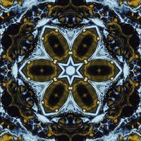 Dark circle abstract background. Kaleidoscope pattern in yellow and blue color. Free Photo