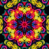 Colorful abstract square background. Kaleidoscope pattern of colorful flowers. Free background. photo