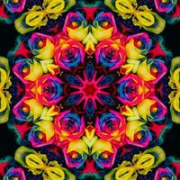 Colorful abstract square background. Kaleidoscope pattern of colorful flowers. Free background. photo