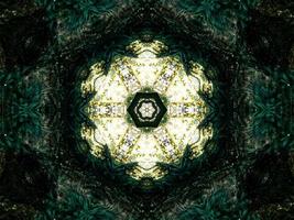 Dark green abstract rectangular background. Dense forest kaleidoscope pattern. Free background. photo
