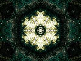 Dark green abstract rectangular background. Dense forest kaleidoscope pattern. Free background. photo