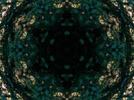 Dark green abstract rectangular background. Dense forest kaleidoscope pattern. Free background. photo