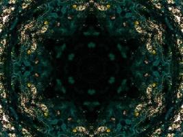 Dark green abstract rectangular background. Dense forest kaleidoscope pattern. Free background. photo