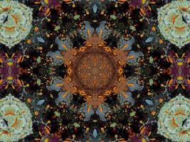 Colorful floral reflection kaleidoscope pattern. Abstract background. Free photo. photo