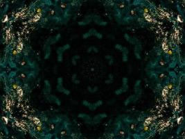 Dark green abstract rectangular background. Dense forest kaleidoscope pattern. Free background.