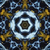 Dark circle abstract background. Kaleidoscope pattern in yellow and blue color. Free Photo