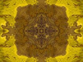 Reflection of colorful flowers in kaleidoscope pattern. Yellow and blue abstract background. Free photo. photo