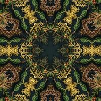 Dark green abstract rectangular background. Spruce kaleidoscope pattern. Free background. photo