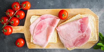 sandwich ham meat pork sausage fresh healthy meal food snack diet on the table copy space food photo
