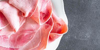 ham pork slice meat appetizer fresh healthy meal food snack diet on the table copy space food photo