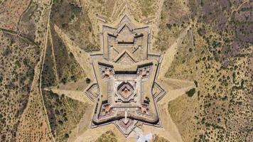 Aerial drone view of the Fort of Graca, Garrison Border Town of Elvas and its Fortifications. Unesco world heritage Portugal. Historic site. Touristic destination for holidays. Alentejo, Elvas.