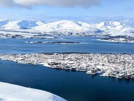 View of Tromso island, Norway, from above photo