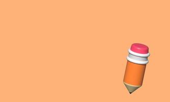3d pencil. Small pencil with eraser. Tiny sharp pencil 3d render. Cartoon style pencil icon. Elegant Template Blank Space photo