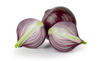 Red whole and sliced onion isolated on white background with Clipping Path. photo