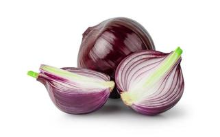 Red whole and sliced onion isolated on white background with Clipping Path. photo