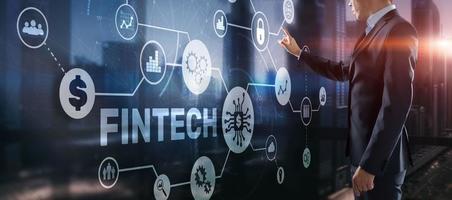 concepto de tecnología financiera de inversión fintech. Pantalla virtual 3d foto