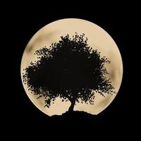 Silhouette of a blooming tree in the dark of night against the background of a big moon, 3D rendering photo