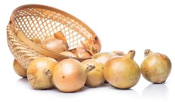 Fresh onion in basket photo