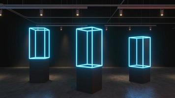 3D render Glowing neon lighting on floor reflection for future premium product or technology photo