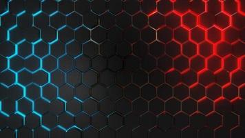 3D render Dark grey hexagon abstract technology background with blue and red colored bright lighting under hexagon photo