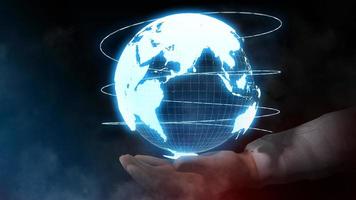 3D render Globe network hologram with digital connection on background for future business technology photo