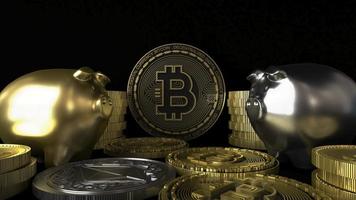 3D Render Bitcoin and piggy bank for concept to saving Cryptocurrency for Future business world of economy photo
