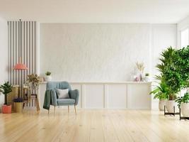 White plaster wall living room have armchair and decoration.