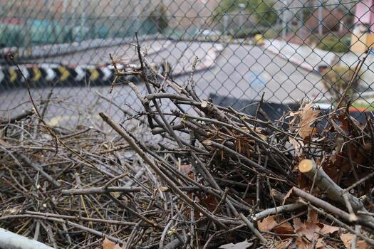 different perspective from behind the wires and trees in the go kart area 2022 turkey ankara photo
