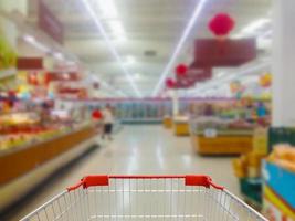 Shopping in supermarket shopping cart view photo