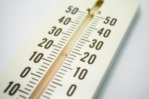 Closeup photo of household alcohol thermometer showing temperature in degrees Celsius