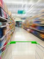 supermarket shelves aisle blurred background photo