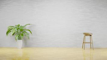 Empty room with plants mockup have wooden floor on concrete wall photo