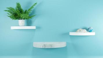 3d rendering abstract platform with plants podium product presentation on wall shade photo