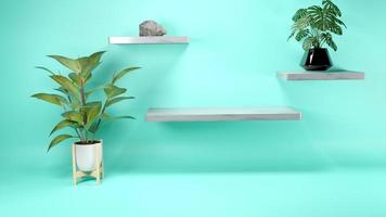 3d rendering abstract platform with plants podium product presentation on wall shade photo